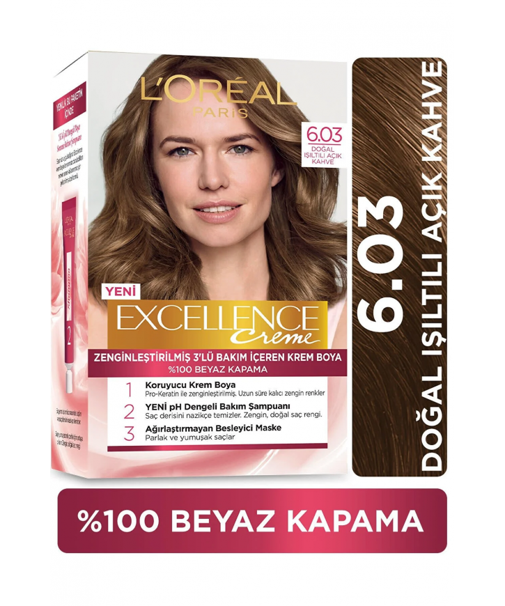 Loreal Excell 6 03 Doğal Işıltılı Açık Kahve Saç Boyası eczahanemden